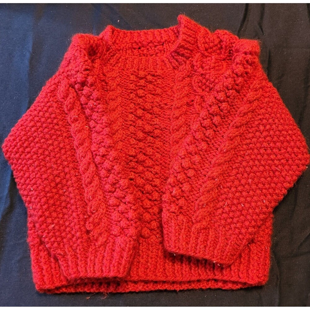 Vintage Handmade Red Aran Baby Sweater Measurements In Photo (6 - 12 mos. ?)